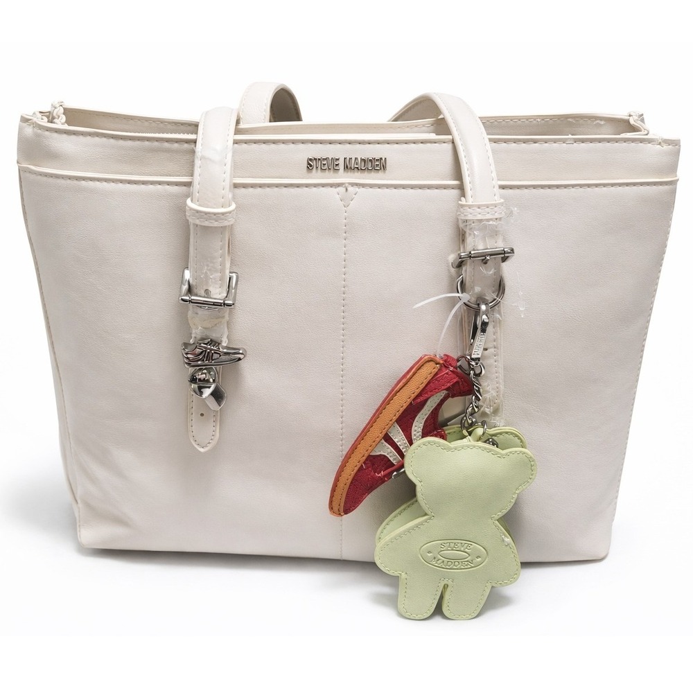 Steve Madden Belectra Vanilla Cream Tote Bag with Charms DT626595‎ NEW